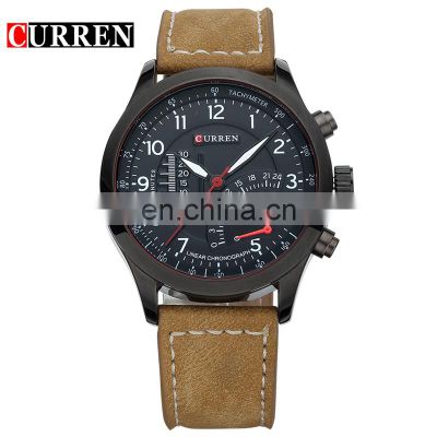 CURREN 8152 Cheap Men's Linear Chronograph Quartz Watches Men Wristwatches Military Leather Strap Tachymeter Watch