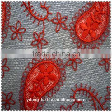 red paisley net embroidered fabric