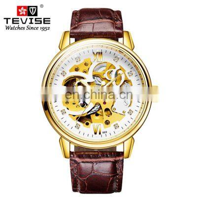 TEVISE T869 Mens Automatic Watches In Wristwatches Leather Skeleton Mechanical Casual Men Watch