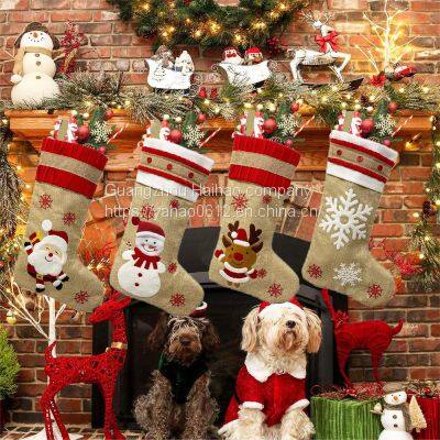 Christmas DecorationsSackcloth Embroidery Christmas Socks Gift BagChristmas Decoration Pendant photo-3