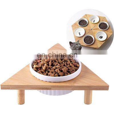 Wholesale logo elevated pet water food raised cat dog water bamboo feeding supplies bowls ceramic & feeders rack luxury