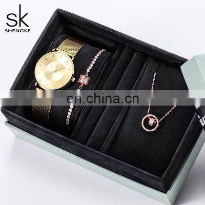 SHENGKE Gold and Sliver Wristwatch Luxurious Watch Set With Necklace and Bracelet Ladies Watches With Bracelets