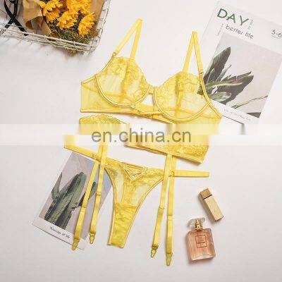 Lace See Through Lingerie With Steel Ring Gathered Push up Bra Sexy Bra and Panties Sets photo-4