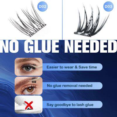 DIY Full Strip Eyelashes Individual Cluster Self-Adhesive Press Lashes No Glue Required Light Blue D-02 photo-4