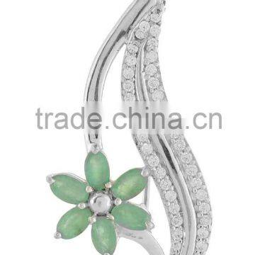 Six Flowered Emerald Brooch