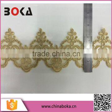 Boka hotselling metallic flower design lurex trim lace for wedding dress, costumes,apparel