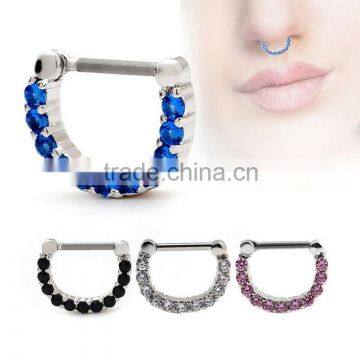 Gem Septum Clicker 316L Surgical Steel Nose Ring Nose Hoop Body Piercing