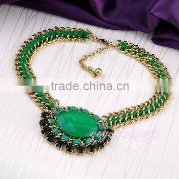 Dubai Design Gold Plated Rope Emerald Necklace photo-4