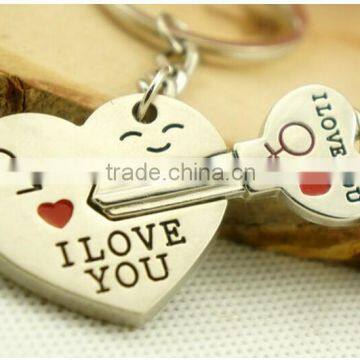 2015 Alloy Lock-and-Key Ring Chain Set Stylish Silver Couple Sweetheart Key Chain For Lovers 68*50