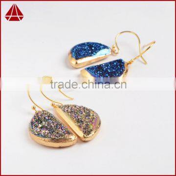 Fashion Women Jewelry Hoop Titanium Rainbow Druzy Diamond Earring Models 18K Gold Plated Earring