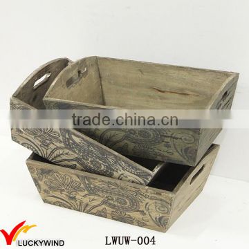 Cutout Handle Rustic Planter Wooden Box for Flowers