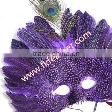 Natural Craft Purple Spot Feather Mask Halloween Decorations photo-3