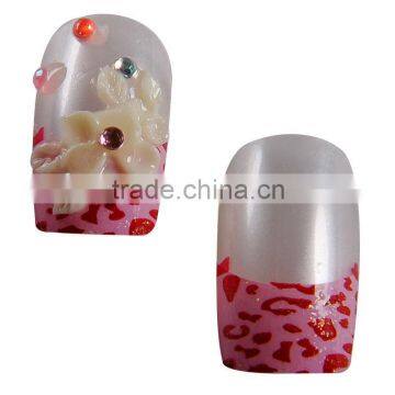 Pink leopard 3D fake nails girls