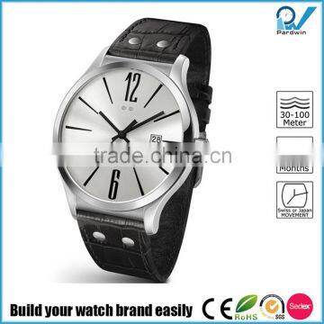 Build your watch brand easily slim line watch buckle stainless steel case genuine leather strap japan movement