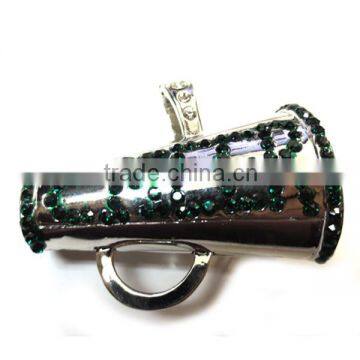 Hot Sale Jewelry Green Rhinestone Cheerleading Magaphone Magnetic Pendant Charm