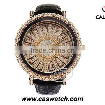 Newest fashion Czech stone brand watches big alloy dial pasted Czech stone watches for lady