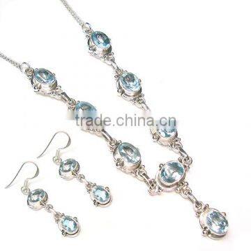 Gemstone sterling silver 925 jewelry semi precious stone necklace 925 silver jewelry with blue stone