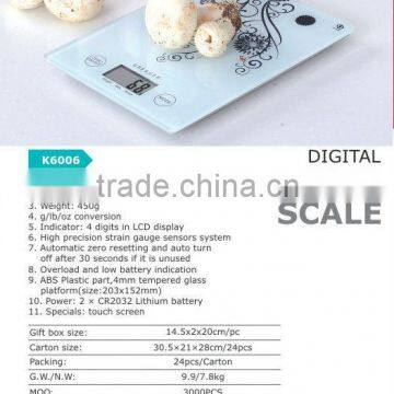 Digital Kitchen Scale 5kg 450g LCD ABS plastic part HS code 84231000