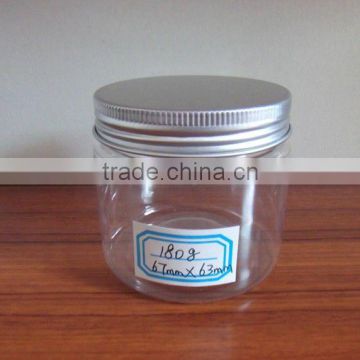 180g clear round PET food jar with aluminum screw lid