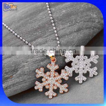 Custom Rose Gold Plating 925 Sterling Silver Micro Pave CZ Snowflake Pendant Necklace