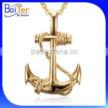 14K Gold Plated Large Stainless Steel Mens Anchor Pendant For Men Anchor Pendant With Chain