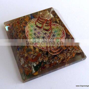 Big Orgone 7 Chakra Stone Pyramid With Flower Of Life Symbol And Crystal Point | Chakra Pyramid photo-2