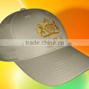Baseball cap with gold thread embroidered logo