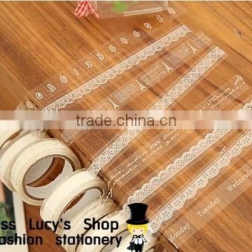 Stock Promotional New fashion white transparent lace PVC masking tape/cute adhesive tape / DIY sticker label/wholesale