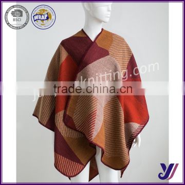 Cashmere Wool Felt Knitted Poncho Shawls with Stripe Color Block Shawl factory sales (Can be customized)