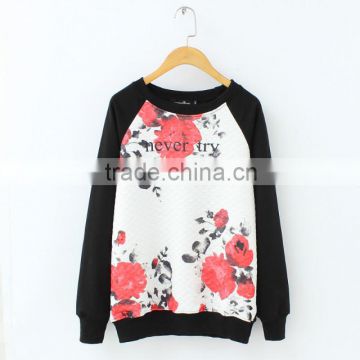 wholesale clothing floral print round collar hoody