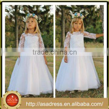 LBFG02 Generous Lace Appliqued Half Sleeve Wedding Litter Girl Bridesmaid Gown Ball Gown Flower Girl Dress Patterns for Weddings