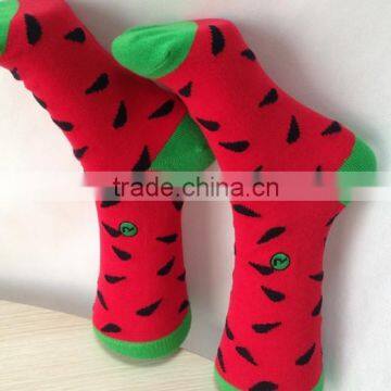 In Stock Low MOQ Bright Red Colored Watermelon Knitting Lovely Girl Tube Sock                        
                                                Quality Choice