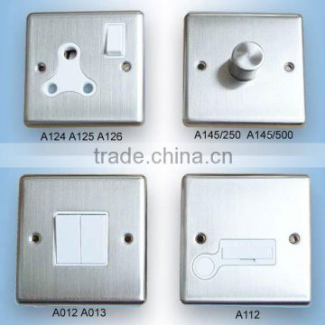 A124 A145 A012 A112 Pressed Satin Stainless Pin Tel Socket & Dimmer Switch