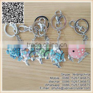 New Arrival Costumized Metal Fashion Colorful Crystal Fish Keychain