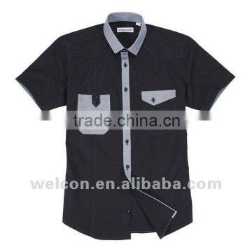 Latest European style popular casual black new stylish men's short sleeve cotton shirt