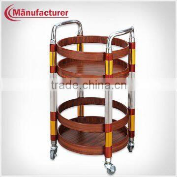 Hotel Service Equipment Collapsible Timber Finish Wine Cart With Wheels, Handle Wine Bar Service Trolley