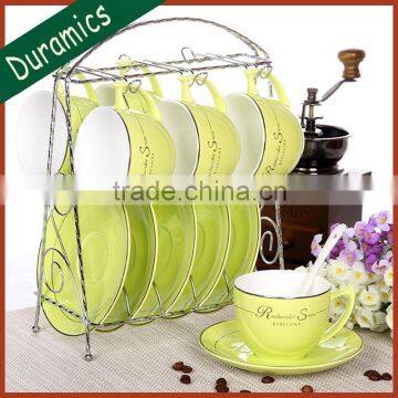 European style porcelain tea set with metal stand for 6pc