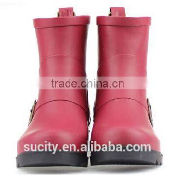 ladies ankle nature rubber rain boots with decorate strap