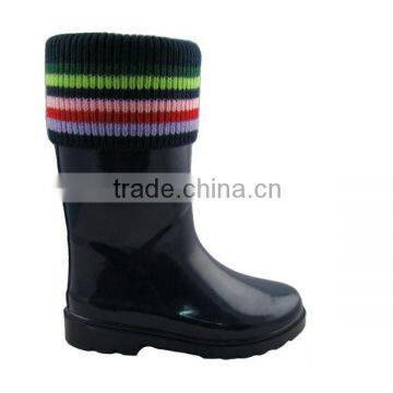 2013 kids beautiful knitting wool collar rubber rain boots