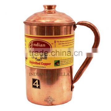 Handmade Pure Copper Jug Pitcher With Lid storage drinking Water Indian Ayurveda