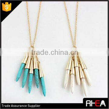 5 Turquoise Spiker Stone Pendant 18K Gold Necklace Multi Stone Tassel Pendant Necklace