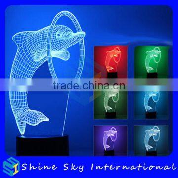 Acrylic Panel Dolphin Shaped 3D Decorative Night Light Creative LED Stereoscopic Desk Lamp