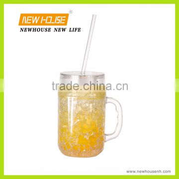 New Plastic 20oz Double Mason Jar with Straw and Handle