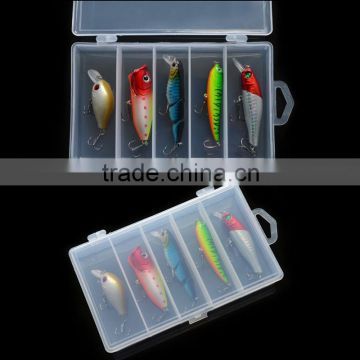 5pcs Fishing Hard Baits Lures Minnow Popper Crank Popper Carbon Steel Hook with Box