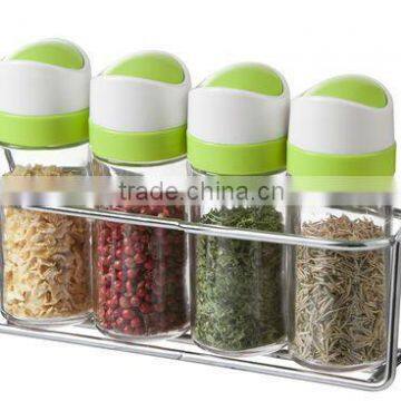 SINOGLASS trade assurance with steel rack 4 pcs glass spice jar set