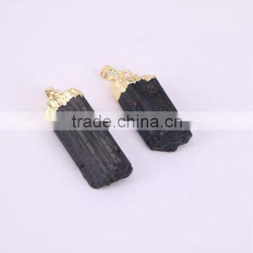 Natural Black Tourmaline Pendant Black Tourmaline Nunatak Energy Chakra Pendant Gold Plated Eded Gem Stone Druzy Pendant
