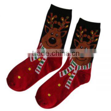 GSC-67 Haining GS Custom Cartoon Big Head of Elk Design Red Cotton Kids Children Christmas Sock