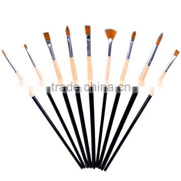 Factory Price 9 Pcs Long Wood Handle Artist Nylon Round Paint Brush Flat Paintbrush Fan Brushes Set Watercolor Painting Brush photo-6