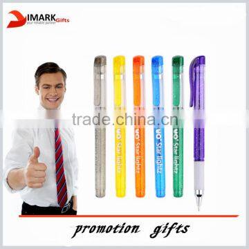 cheap glitter gel ink pen/short starry covered barrel gel pen