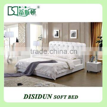 italian design crystal white leather soft bed with stainless steel frame DS-9059